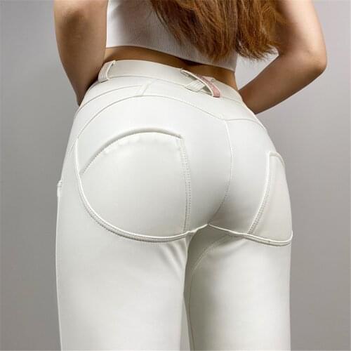 Melody wear leatherette ladies pleather pants leather skinny pants womens white leather pants