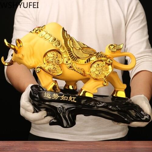 Cow Ornaments Resin Bull Statue Big Wall Street Fierce Bull Sculpture Home Living Room Study Mascot Decoration Accessorie