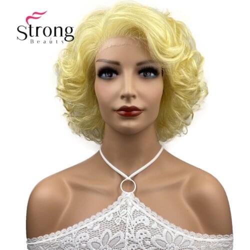 StrongBeauty Blonde Lace wig Short Curly synthetic Lace front wigs heat resistant