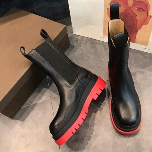 2021 Hot Sale Women Genuine Leather Flat Boots Thick Bottom Platform Ankle Boots Mujer Ladies Rubber Short Booties