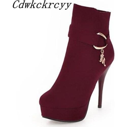 Women Boots Autumn winter New style Suede Side zipper Round head High-heeled Waterproof Fine heel sexy Belt buckle Short boots