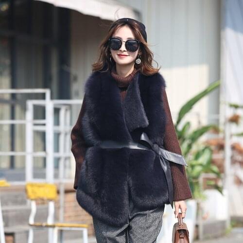 Real Vest Coat Women Clothes Slim Sleeveless Fox Fur Vests Coats Winter Jacket Manteau Femme Hiver ZL558