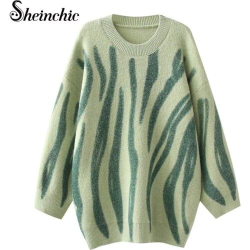 Autumn Winter Long Sleeve Printed Sweater Mujer 2021 Comfy Loose Casual Pullover Women Knit Jumper Ladies Knitted Pull Femme