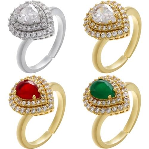 ZHUKOU 2021 NEW Gold/Silver color Vintage women Ring Adjustable crystal water drop shape Ring luxurious jewelry wholesale VJ74