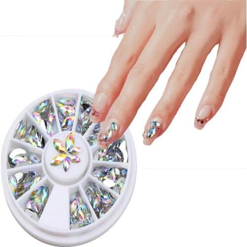 1 Wheel Nail Rhinestones 3*6mm 4*8mm 3D Flat Back AB Color Horse Eye Crystal Gem Rhinestones DIY Nail Art Tips Decoration ZP-01