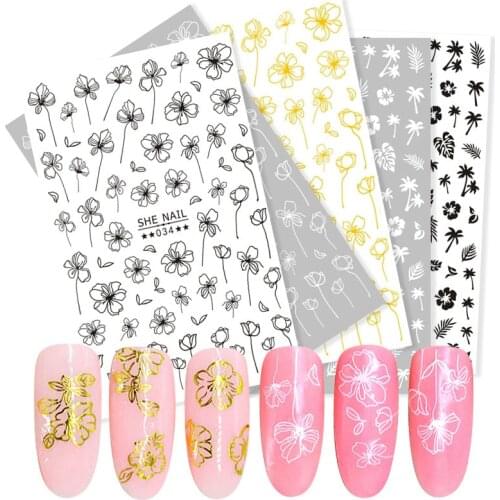 1 Sheet Lotus Nail Sticker White Transparent Golden 3D Flower Nail Art Stickers Nail Stickers Nail Decals manicure