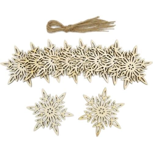 10PCS Snowflakes Christmas Wooden Pendants Ornaments DIY Craft For Xmas Tree Ornament Home Christmas Party Decorations