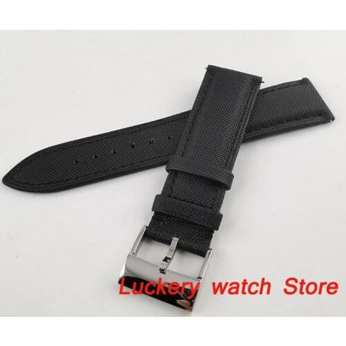 22mm black Leather strap stainless steel bucklefit mens watch-BD08