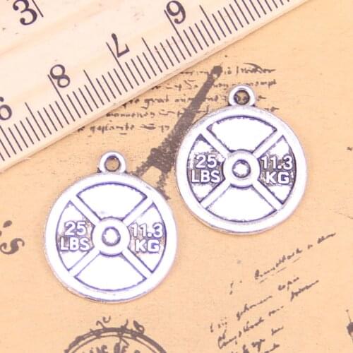 48pcs Charms barbell disc weight 25lbs 11.3kg 23x20mm Antique Silver Plated Pendants Making DIY Handmade Tibetan Silver Jewelry