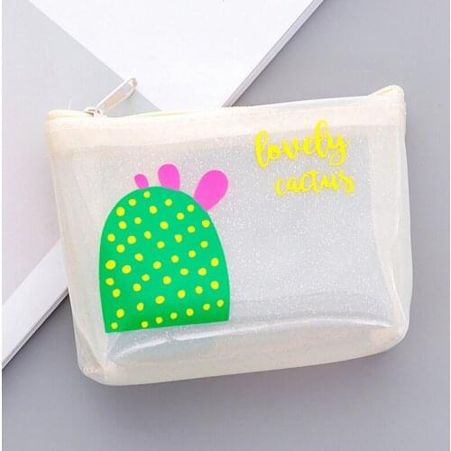 50PCS / LOT Girl Silicone Coin Bag Wallet Cute Printing Cactus Zero Wallet Bag Key Pouch Portable Simple Coin Purse