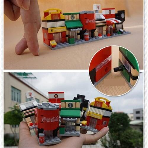 6pcs/lot Mini Blocks Hsanhe city Street Shop Series Hamburgers Tea Drinking Cellphone Shop Children Building Brick Q2000