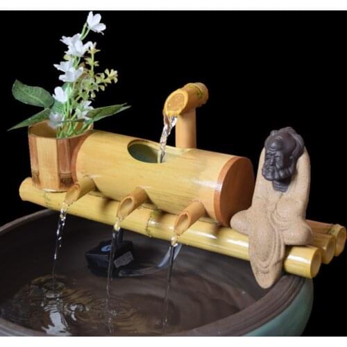 Bamboo Aquarium Water Recycling Feng Shui Decoration Tube Water Fountain Stone Trough Filter Office Desktop Furnishings