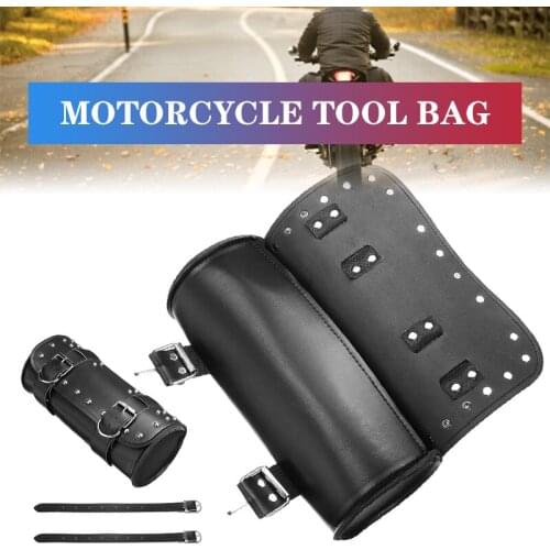 Black Motorcycle Tool Bag Front Fork Handlebar Saddlebag Roll Barrel Racing Tail Barrel Storage
