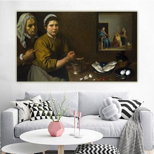 Diego Velazquez《Christ in the House of Martha and Mary》Canvas Oil Painting Poster Picture Wall Hanging Decor Home Decoration
