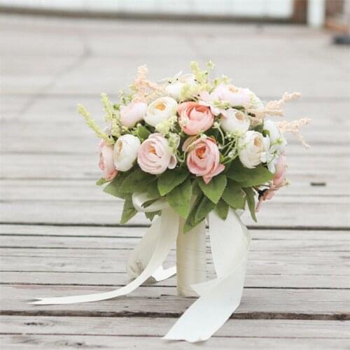 DIY 21cm Artificial flower bouquet wedding floral bridal bouquet hand flower Rose Magnolia daisy pompom decor home table gift