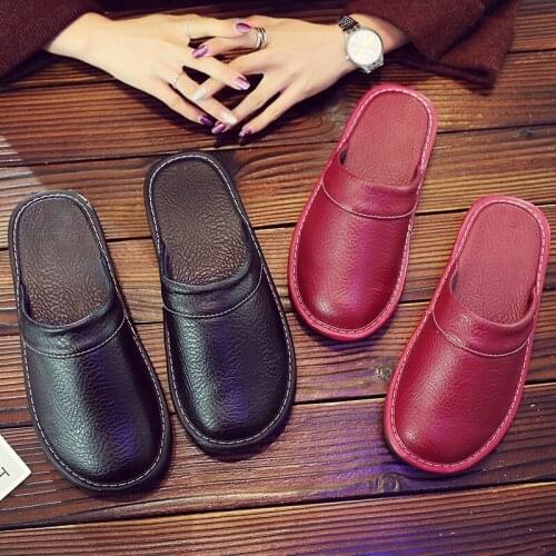 Home Slippers Matte Leather Linen Spring and Autumn Men and Women Thick Bottom Toe Cap Couple Home Non-Slip Season