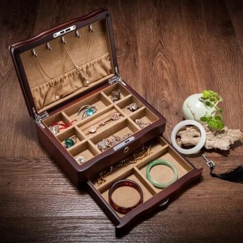 Europe vintage Solid wooden collection Jewelry Box Double drawer storage box toys organizer desktop storage With lock MSSH002