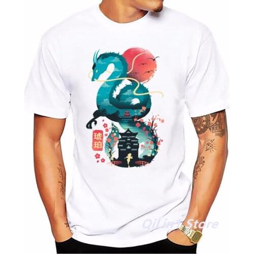 Japanese Anime Spirited Away T Shirt Men Totoro Studio Ghibli Tshirt Homme Miyazaki Hayao Dragon Print Cartoon Print Male Tops
