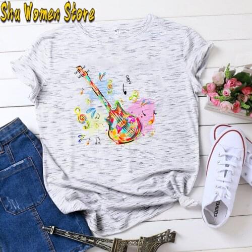 New Summer Music Guitar Cartoon Printed T-shirt Women Children Cool Tee Tops Streetwear Cool T Shirts aesthetic clothes vintage