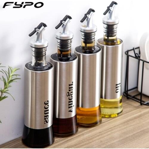 Fypo 3pcs/Set Stainless Steel +Glass Leakproof Oil Bottle Household Soy Sauce Bottle Seasoning Bottle Oil Vinegar Pot