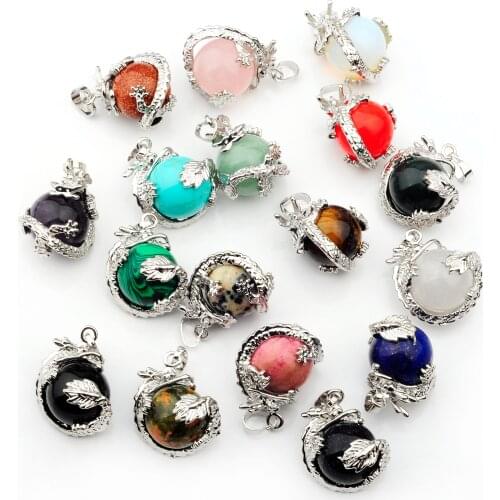 Hot Sale Natural Round Ball Gem Stone Beads Silver Plated Hands Palm Necklaces Pendants Reiki Chakra Healing Women Men Jewelry