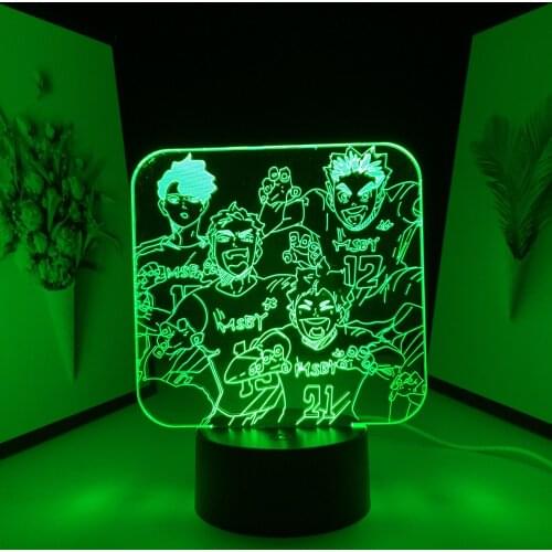 Group Photo of Basketball Players 3D LED Neon Lamp Anime Figure 7 Color Changes With Remote Control Black Base Visual Illusion