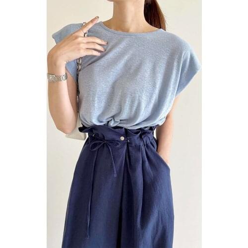 GUUZYUVIZ Casual Pant Suit Sleeveless O-neck T-shirt And High Waist Drawstring Wide Leg Pants 2 Piece Set Women