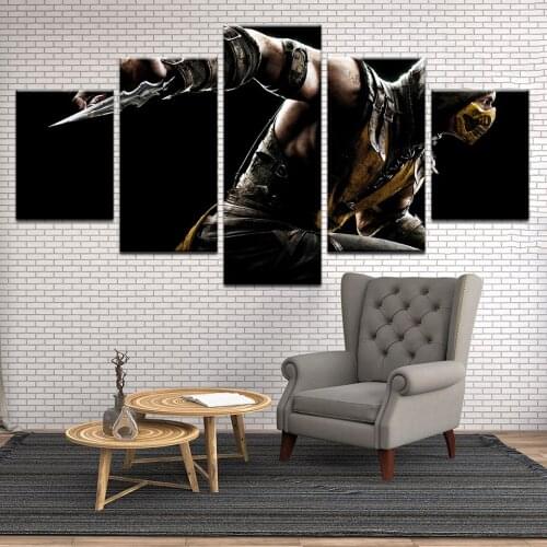 HD Printed Mortal Kombat X Scorpion Canvas Painting On The Wall Pictures For Living Room Unframed 5 Pcs Poster Modular Pictures