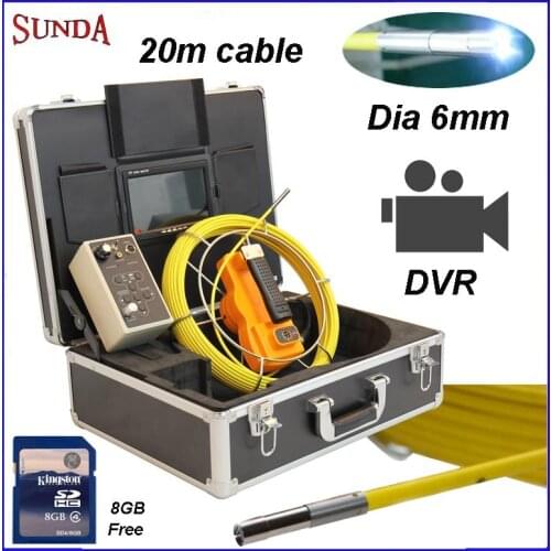 20M cable underwater video camera duct pipe inspection camera DVR recording 4pcs LED mini camera 6mm 7inch LCD monitor