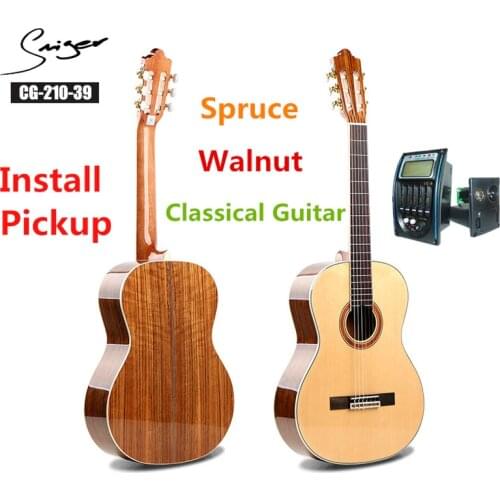 Spruce Classical Guitar Acoustic Electric Nylon String 39 Inches Guitarra 6 Strings Install Pickup Guitars Walnut Wood Color