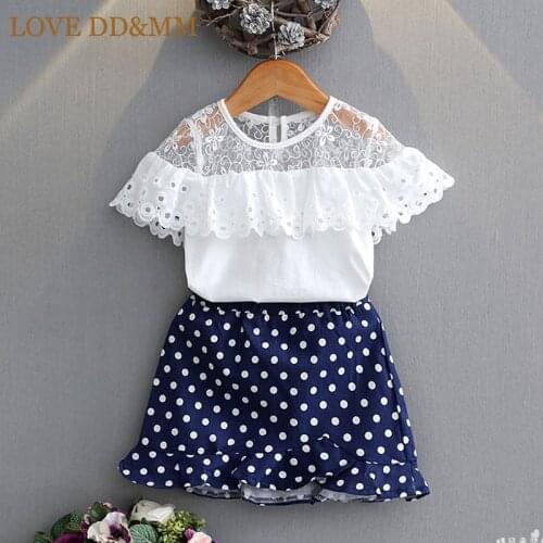 LOVE DD&MM Girls Clothing Sets 2021 Summer New Girl Fashion Sweet Lace Short Sleeve T-Shirts + Skirt Suit Kids Clothes