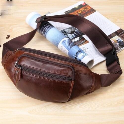 Korean fashion mens mobile phone top layer cowhide chest bag, leather business bag, outdoor sports belt bag
