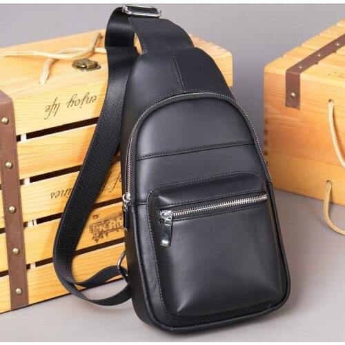 Korean Style Mens Chest Bag Crossbody Bags Genuine Leather Messenger/Sling Bag Men Fashion Design Shoulder Bags Travel Day Pack