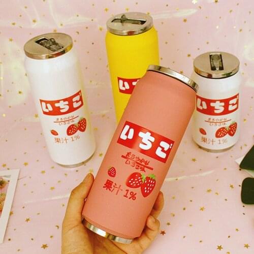 Creative Stainless Steel Japan Thermos Water Bottle Juice Candy Color Drink Fresh Vacuum Flask Personality Trendy Straw Cup