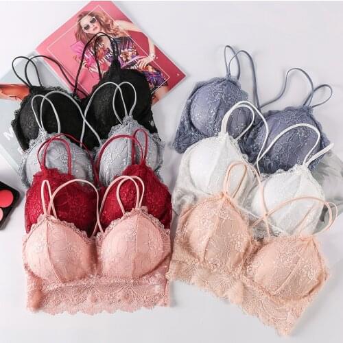 Linbaiway Womens Lace Bras Beautiful Back Underwear Bralette Seamless Push up Wireless Female Bras Lingerie Intimate Brassiere