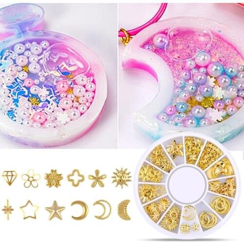 Jewelry Metal Manicure Geometry Rivet Rhinestone Heart Diamond Hollow Circle Gold Resin Mold For UV Frame Resin Jewelry Filling