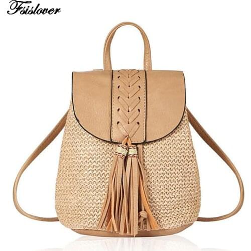 Fashion Girl College School Bag Bohemian Women Backpack straw bag Book Packbags for Teenage Travel Shoulder Bag tassel Rucksack