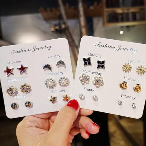 Fashion Simple One Week Earrings Set Female Love Stars Moon Flowers Cute Party Daily Accessories Earings Fashion Jewelry 2021