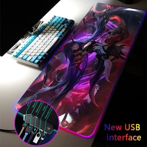 MRGLZY Honkai Impact XXL USB HUB RGB Mouse Pad Drop Shipping Four USB Ports Anime Sexy GirlMousePad Gamer Accessories Desk Mat