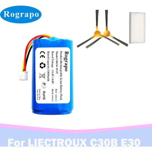 New 14.4V 2550mAh Robot Vacuum Cleaner Battery For LIECTROUX C30B Accumulator 3-wire Plug