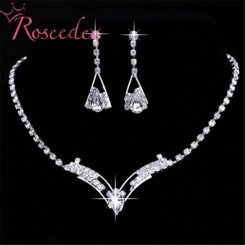 Charm Wedding Jewelry Set Bridal Sparkling V-Shape Rhinestone Necklace Earrings set fashion Women Decoration RE863