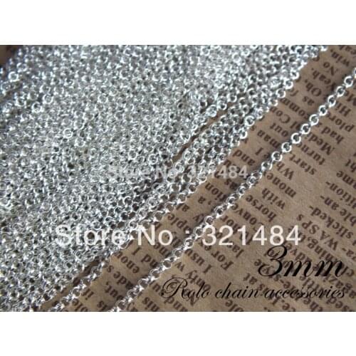 Wholesale 3mm rolo chain 100m/lot silver plated chain findings in bluk nickel free and lead free
