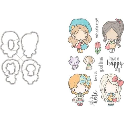 Clear Stamps And Cutting Dies Beautiful Girls Have A Happy Dog And Cat For DIY Scrapbook Photo Album Craft Card 2021 New