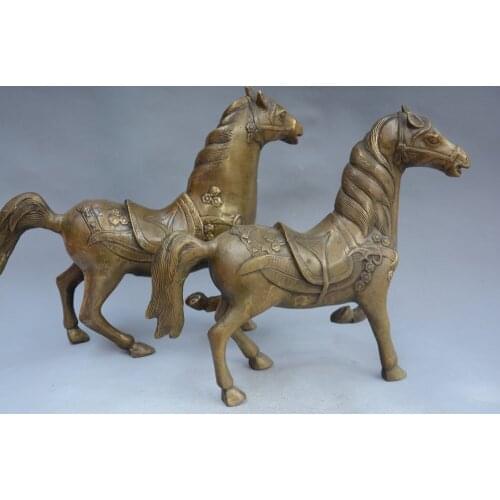 Collectable Ming Dynasty (xuan de1426-1438)brass running horse statue ,A pair,Free Shipping