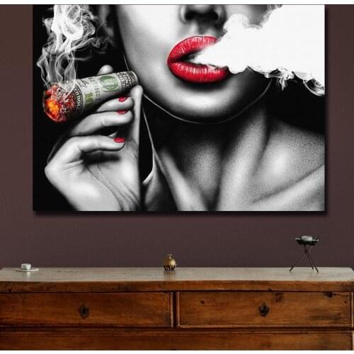 Modern Abstract Portrait Posters and Prints Wall Art Canvas Painting Women Smoke Money Oil Painting on the Wall Creative Decor