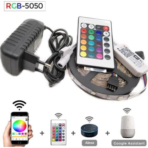 5m 10m 15m WiFi LED Strip Light RGB Waterproof SMD 5050 2835 DC12V rgb String Diode Flexible Ribbon WiFi Contoller+Adapter plug