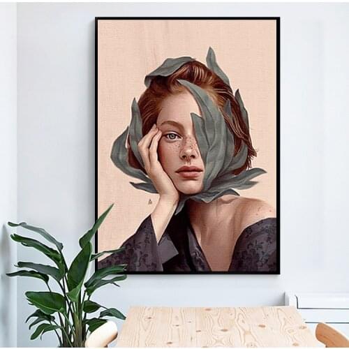 Creative Anime Alien Girl Canvas Painting Bird Leaf Flowers Butterfly Poster Print Wall Art For Living Room Girl Room Home Decor