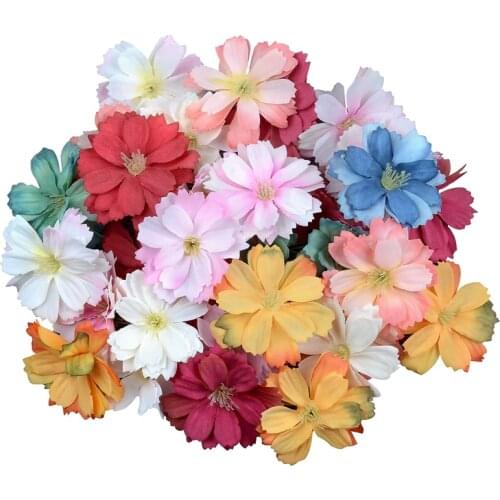 500pcs 4cm Silk Daisy Artificial Flower Heads For Wedding Praty Decoration DIY Scrapbooking Accessories Cheap Fake Flowers