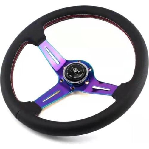 Universal 14inch 350mm Racing Car Steering Wheel ITSDK Racing deep dish Neo or Blue burnedframe Leather Steering Wheel