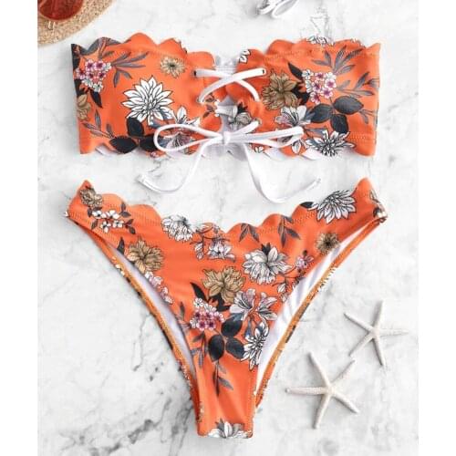 #Z40 #Z40 Vintage Sexy BIkini Swimsuit Women Floral Lace-up Separate Swimsuit Bikini Push Up Swimwear Womens Swimming Suit